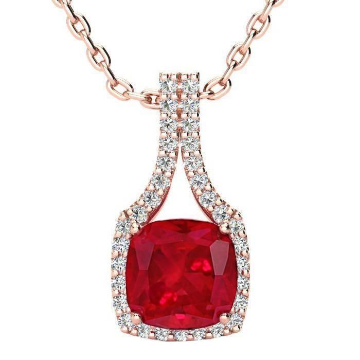 Cushion Ruby Halo Pendant
